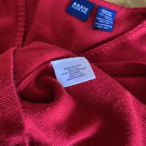Basic Editions Red V Neck Sweater Medium - Picture 6 of 8